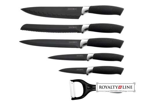 Royalty Line 5 Piece Stainless Steel Black Knife Set  + FREE BONUS (PEELER)